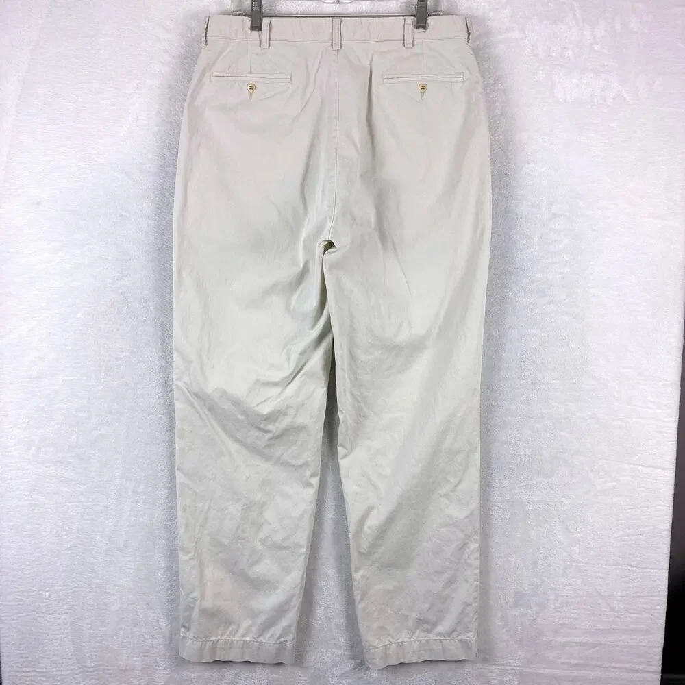 VTG Polo Ralph Lauren Pants Men 36x32 Ivory Tan Fine Hickory Striped Preppy 90s